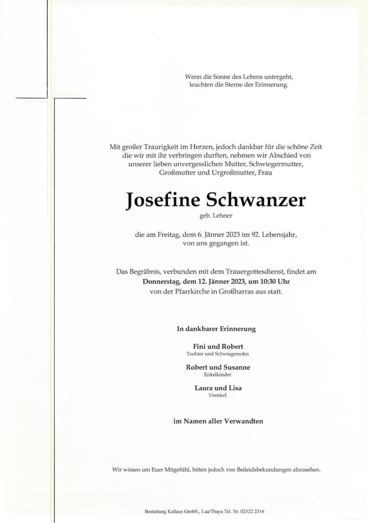 Josefine Schwanzer Bestattung Kallaus