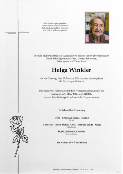 Helga Winkler Bestattung Kallaus